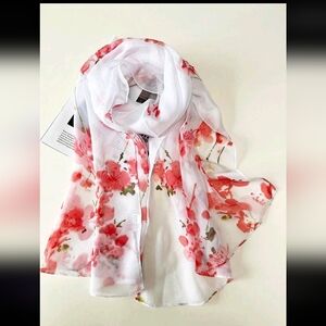 Floral Scarf Loaded With Garden FLOWERS PINK MELON  TONES